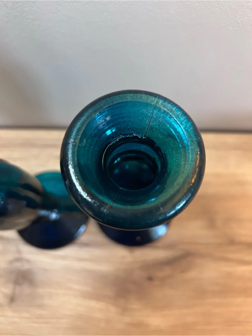 Vintage Teal Blue Glass Candlesticks - Pair or vase